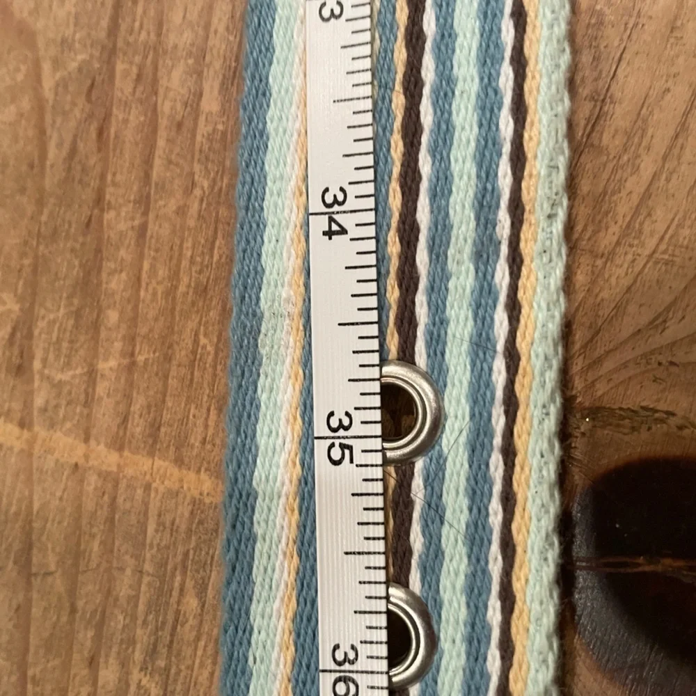 Eddie Bauer Leather Multicolored Canvas Striped Belt Unisex Preppy Business  XL